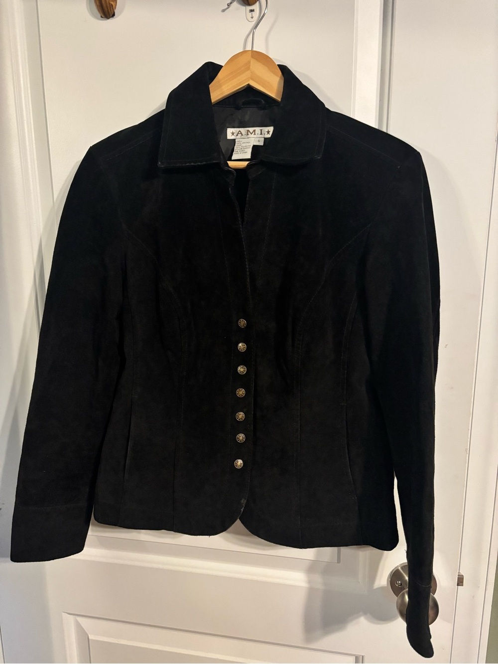Vintage Ami Black Suede Button-Down Women's Blazer